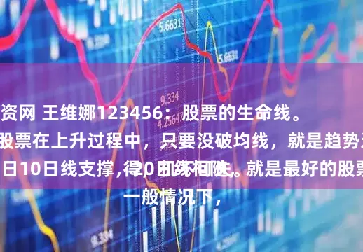 51配资网 王维娜123456：股票的生命线。
一只股票在上升过程中，只要没破均线，就是趋势还在，轻易不要卖出该股票。
日K线周K线，震荡上行5日10日线支撑，20日线相随，就是最好的股票，非常难得，机不可失。
一般情况下，